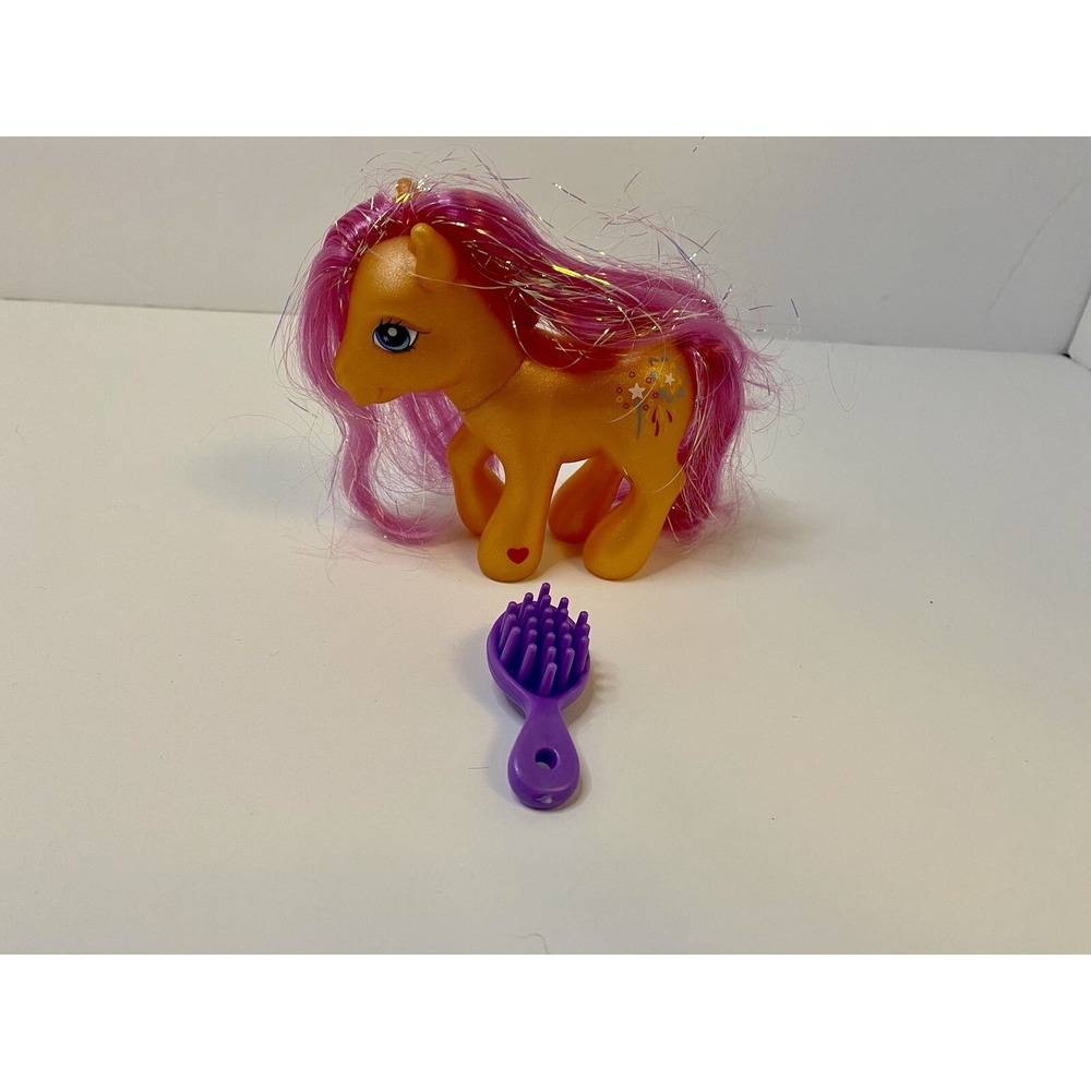 My Little Pony G3 Sparkleworks Orange Pink Fireworks Tinsel Hair Figure W/ Brush